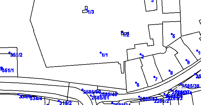 Parcela st. 1/1 v KÚ Horšovský Týn, Katastrální mapa