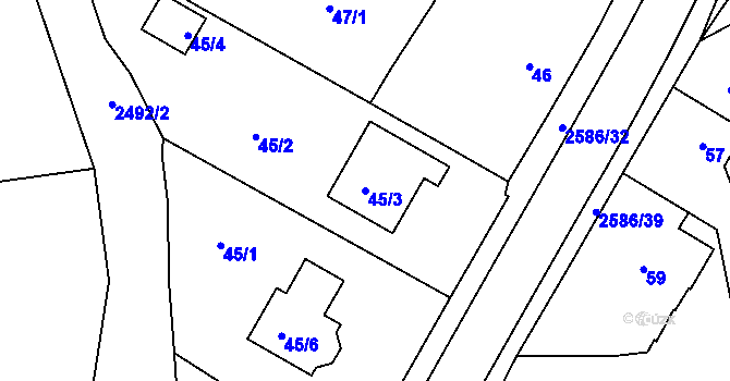 Parcela st. 45/3 v KÚ Horšovský Týn, Katastrální mapa