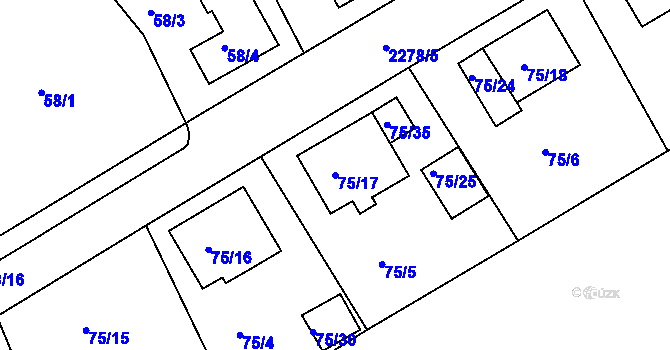 Parcela st. 75/17 v KÚ Horšovský Týn, Katastrální mapa