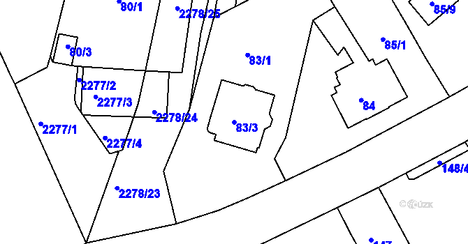 Parcela st. 83/3 v KÚ Horšovský Týn, Katastrální mapa