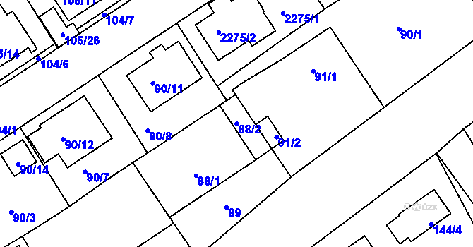 Parcela st. 88/2 v KÚ Horšovský Týn, Katastrální mapa