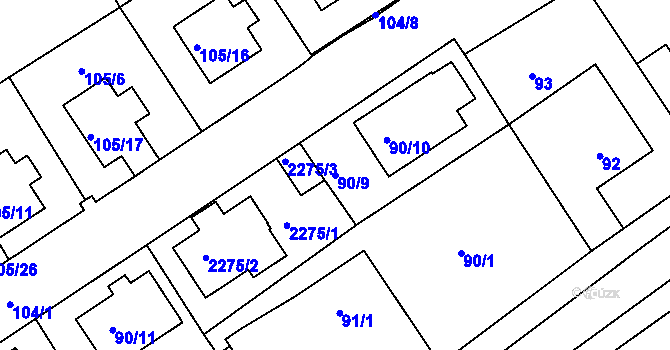 Parcela st. 90/9 v KÚ Horšovský Týn, Katastrální mapa