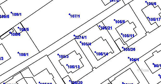 Parcela st. 105/4 v KÚ Horšovský Týn, Katastrální mapa