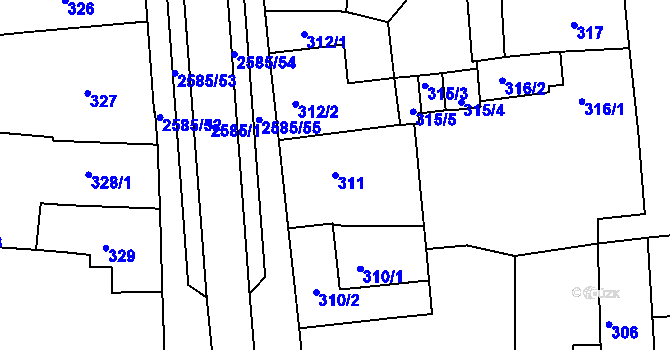 Parcela st. 311 v KÚ Horšovský Týn, Katastrální mapa