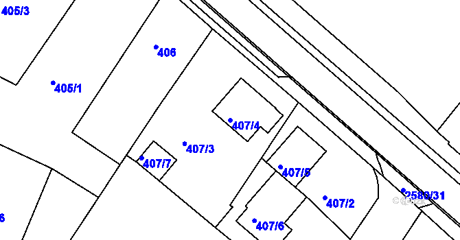 Parcela st. 407/4 v KÚ Horšovský Týn, Katastrální mapa