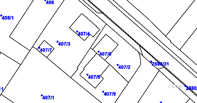 Parcela st. 407/5 v KÚ Horšovský Týn, Katastrální mapa