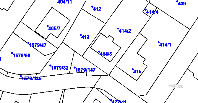 Parcela st. 414/3 v KÚ Horšovský Týn, Katastrální mapa
