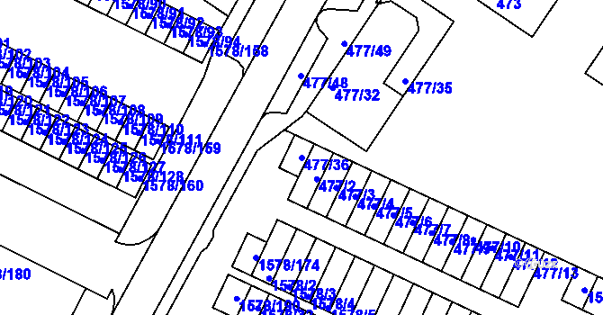 Parcela st. 477/36 v KÚ Horšovský Týn, Katastrální mapa