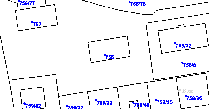 Parcela st. 756 v KÚ Horšovský Týn, Katastrální mapa