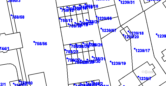 Parcela st. 758/25 v KÚ Horšovský Týn, Katastrální mapa