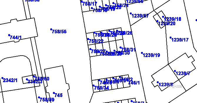 Parcela st. 758/28 v KÚ Horšovský Týn, Katastrální mapa