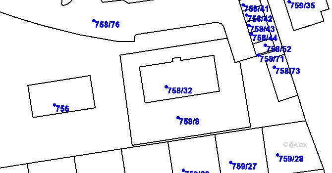 Parcela st. 758/32 v KÚ Horšovský Týn, Katastrální mapa