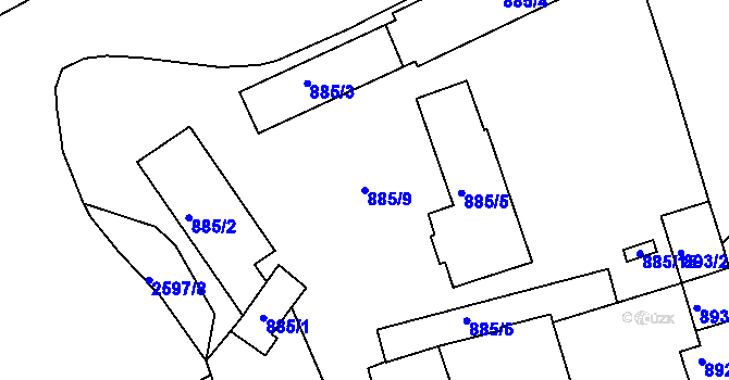 Parcela st. 885/9 v KÚ Horšovský Týn, Katastrální mapa