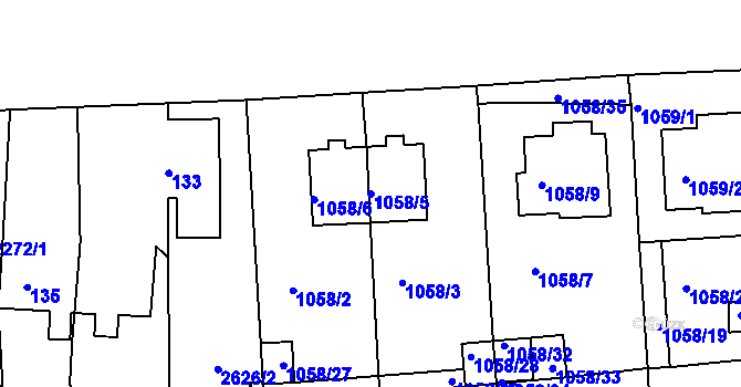 Parcela st. 1058/5 v KÚ Horšovský Týn, Katastrální mapa