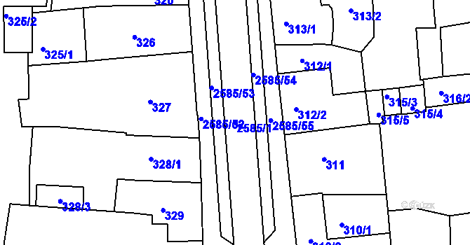 Parcela st. 2585/1 v KÚ Horšovský Týn, Katastrální mapa