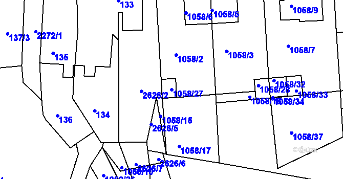 Parcela st. 1058/27 v KÚ Horšovský Týn, Katastrální mapa