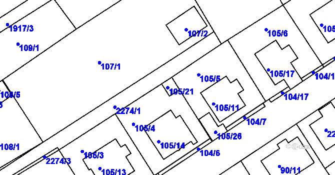 Parcela st. 105/21 v KÚ Horšovský Týn, Katastrální mapa