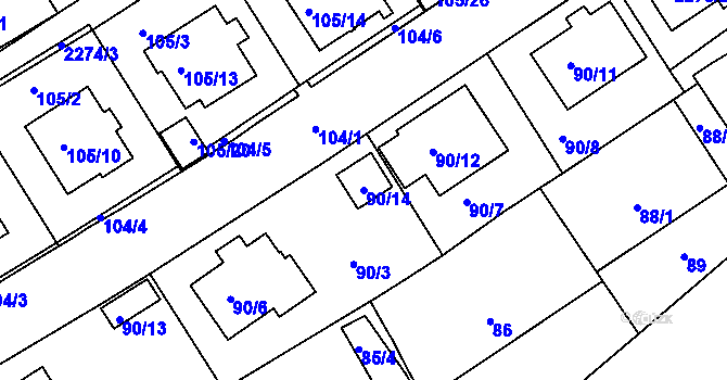 Parcela st. 90/14 v KÚ Horšovský Týn, Katastrální mapa