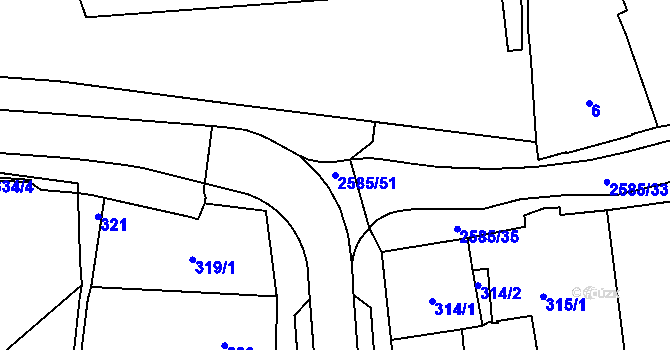 Parcela st. 2585/51 v KÚ Horšovský Týn, Katastrální mapa