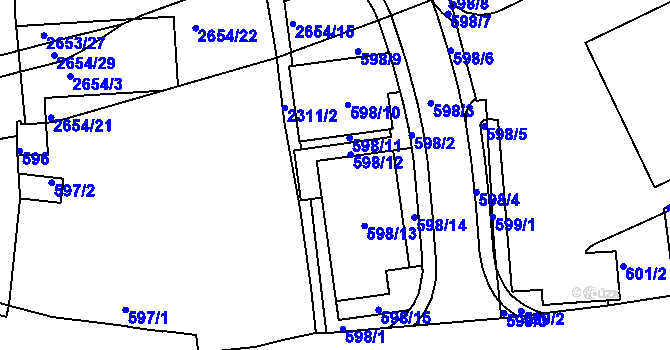 Parcela st. 598/1 v KÚ Horšovský Týn, Katastrální mapa