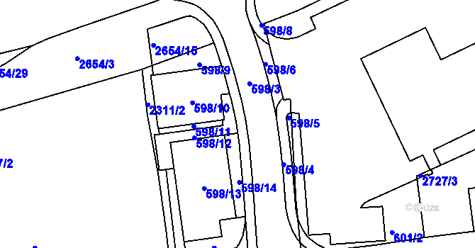 Parcela st. 598/2 v KÚ Horšovský Týn, Katastrální mapa