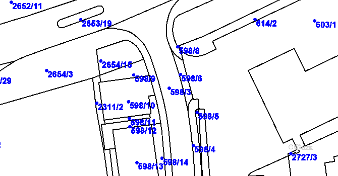 Parcela st. 598/3 v KÚ Horšovský Týn, Katastrální mapa