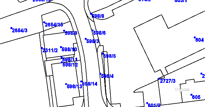 Parcela st. 598/5 v KÚ Horšovský Týn, Katastrální mapa