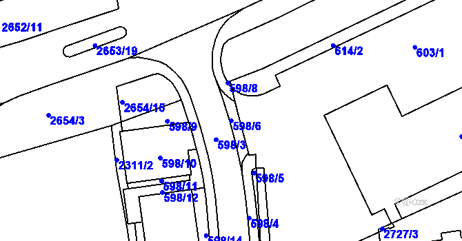 Parcela st. 598/6 v KÚ Horšovský Týn, Katastrální mapa