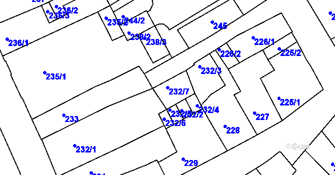 Parcela st. 232/7 v KÚ Horšovský Týn, Katastrální mapa