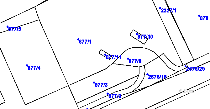 Parcela st. 877/11 v KÚ Horšovský Týn, Katastrální mapa