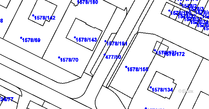 Parcela st. 477/50 v KÚ Horšovský Týn, Katastrální mapa