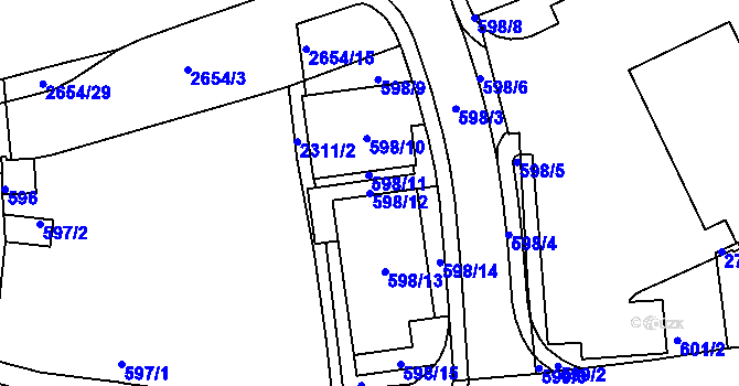 Parcela st. 598/12 v KÚ Horšovský Týn, Katastrální mapa