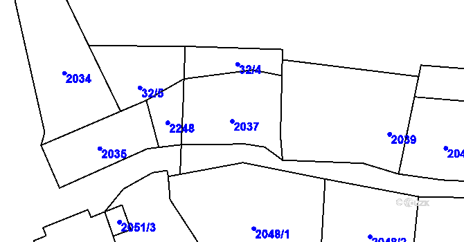 Parcela st. 2037 v KÚ Podražnice, Katastrální mapa