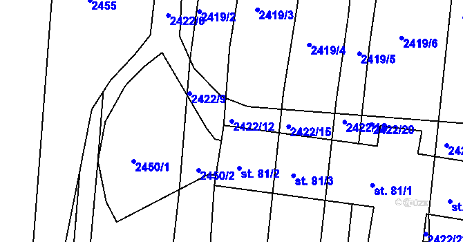Parcela st. 2422/12 v KÚ Horusice, Katastrální mapa