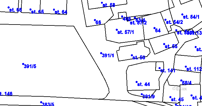 Parcela st. 391/1 v KÚ Hory Matky Boží, Katastrální mapa