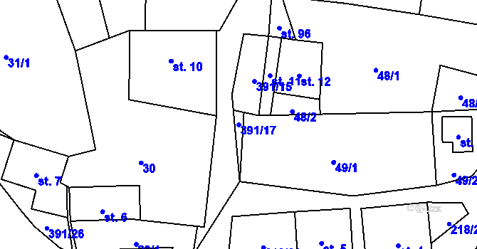 Parcela st. 391/17 v KÚ Hory Matky Boží, Katastrální mapa