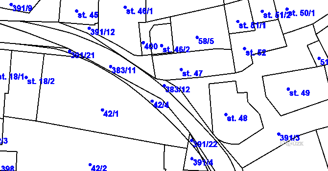 Parcela st. 383/12 v KÚ Hory Matky Boží, Katastrální mapa