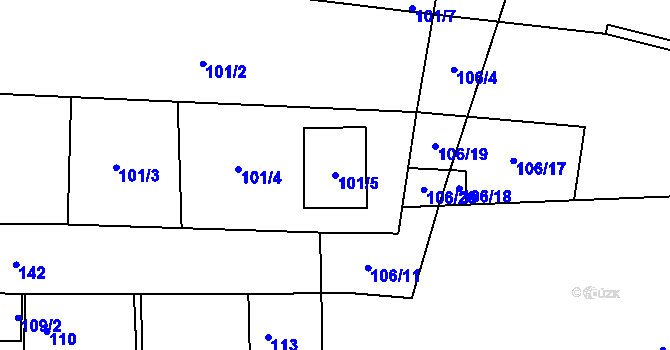 Parcela st. 101/5 v KÚ Hořany u Poříčan, Katastrální mapa