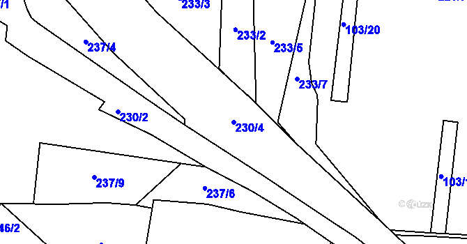 Parcela st. 230/4 v KÚ Hořany, Katastrální mapa