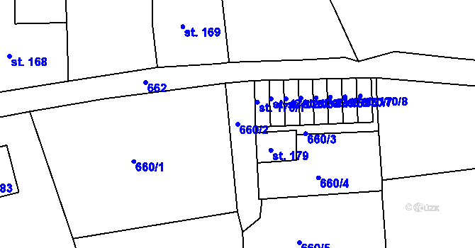 Parcela st. 660/2 v KÚ Hořany, Katastrální mapa