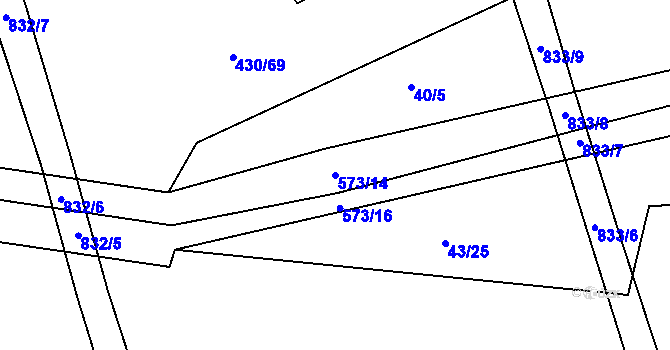 Parcela st. 573/14 v KÚ Hořany, Katastrální mapa