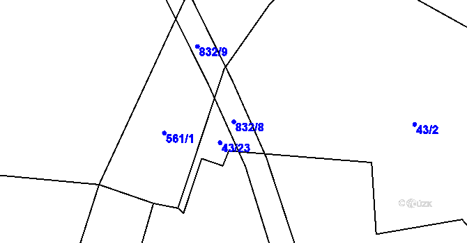 Parcela st. 832/8 v KÚ Hořany, Katastrální mapa