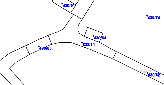 Parcela st. 832/11 v KÚ Hořany, Katastrální mapa