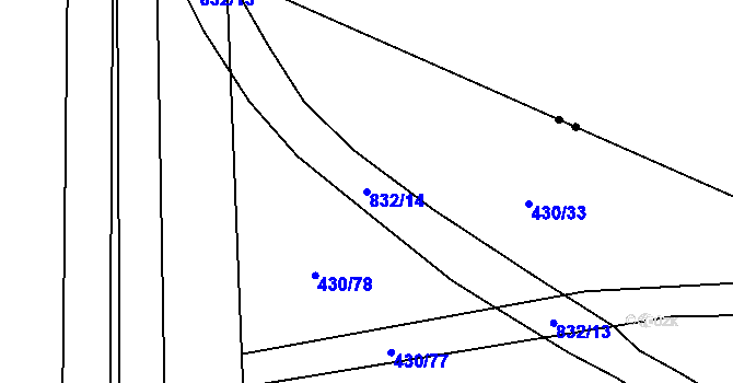 Parcela st. 832/14 v KÚ Hořany, Katastrální mapa
