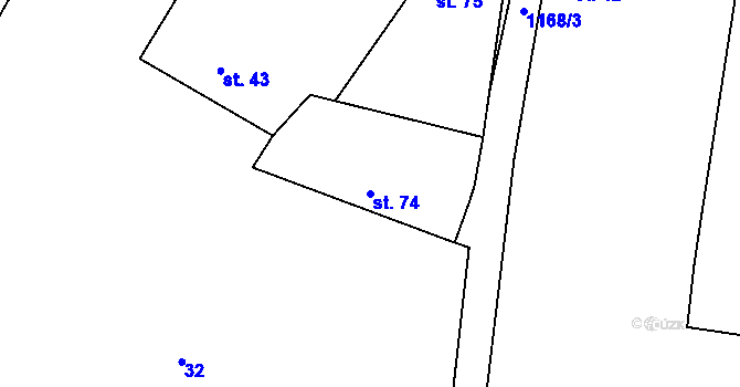 Parcela st. 74 v KÚ Hořátev, Katastrální mapa