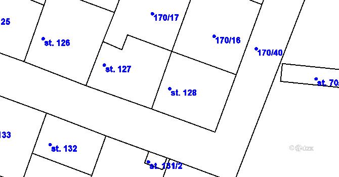 Parcela st. 128 v KÚ Hořátev, Katastrální mapa