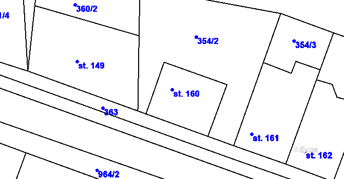 Parcela st. 160 v KÚ Hořátev, Katastrální mapa