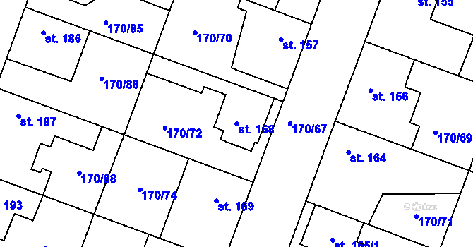 Parcela st. 168 v KÚ Hořátev, Katastrální mapa