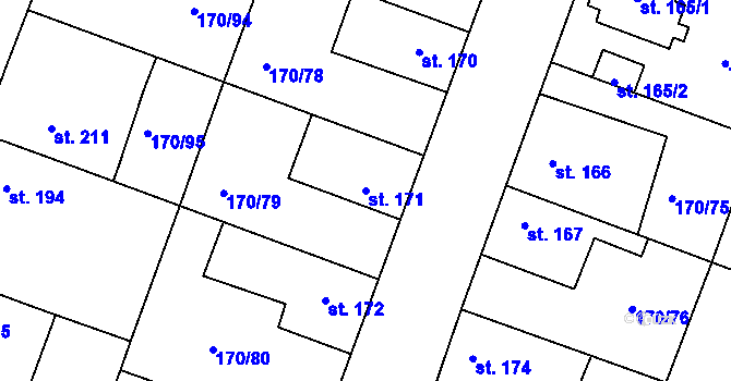 Parcela st. 171 v KÚ Hořátev, Katastrální mapa