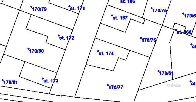 Parcela st. 174 v KÚ Hořátev, Katastrální mapa
